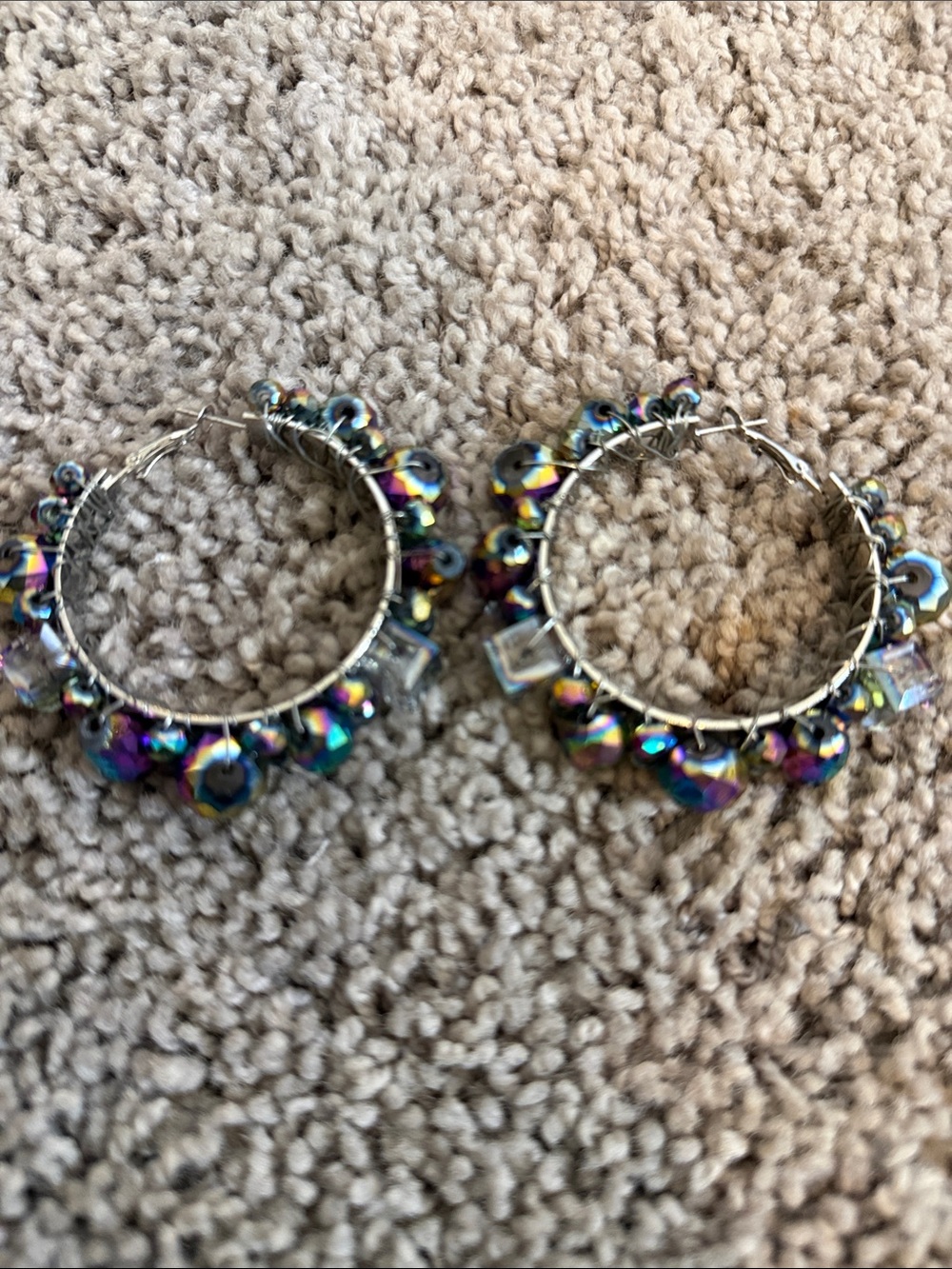 Sassy Jones Rochinda Medium Iridescent Beaded Hoop Earrings - Women Jewelry